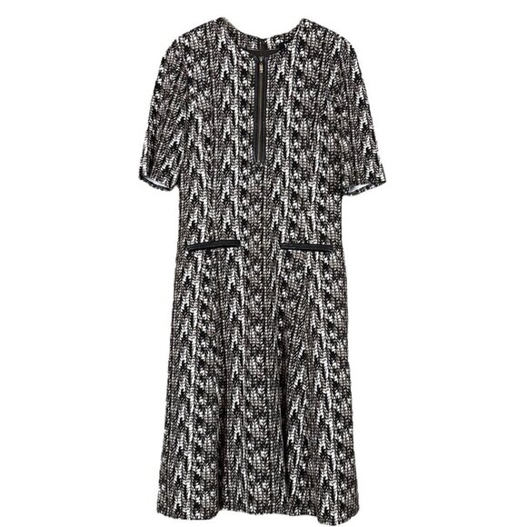 W by Worth Braided Print Leather Trim Midi Cocktail Dress Brown White Size 6